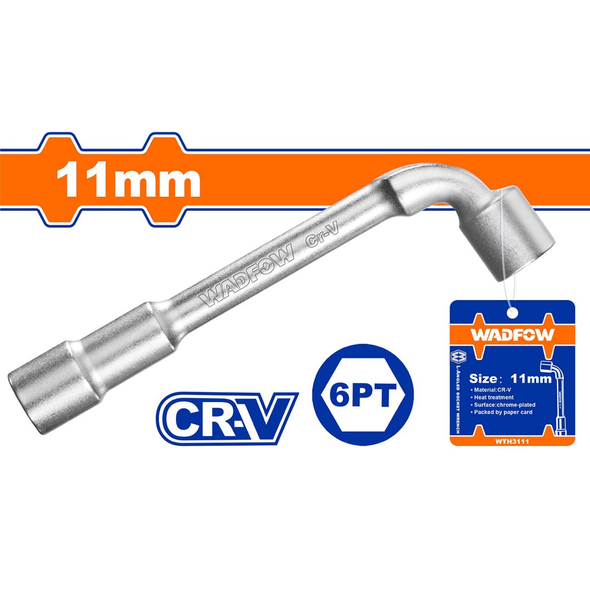 Đầu tuýp tay vặn chữ L Wadfow nhiều kích thước 8mm đến 19mm làm từ chất liệu thép crv siêu bền mạ crom được xử lý nhiệt