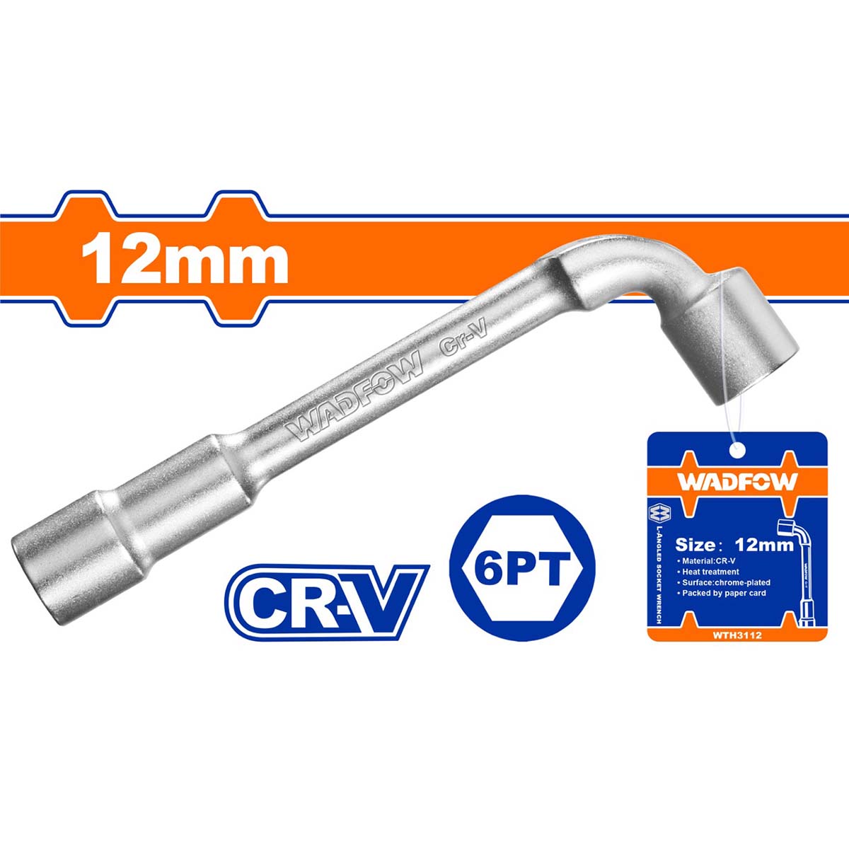 Đầu tuýp tay vặn chữ L Wadfow nhiều kích thước 8mm đến 19mm làm từ chất liệu thép crv siêu bền mạ crom được xử lý nhiệt