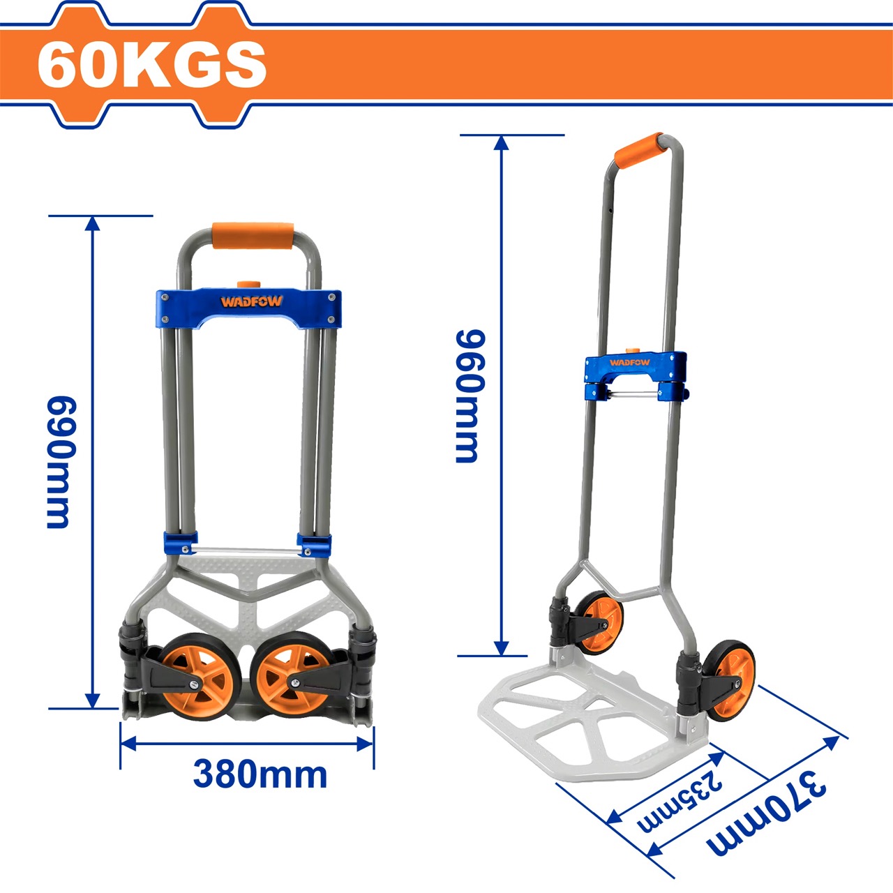 Xe đẩy hàng 2 bánh gấp gọn 60kg WADFOW WWB9A06