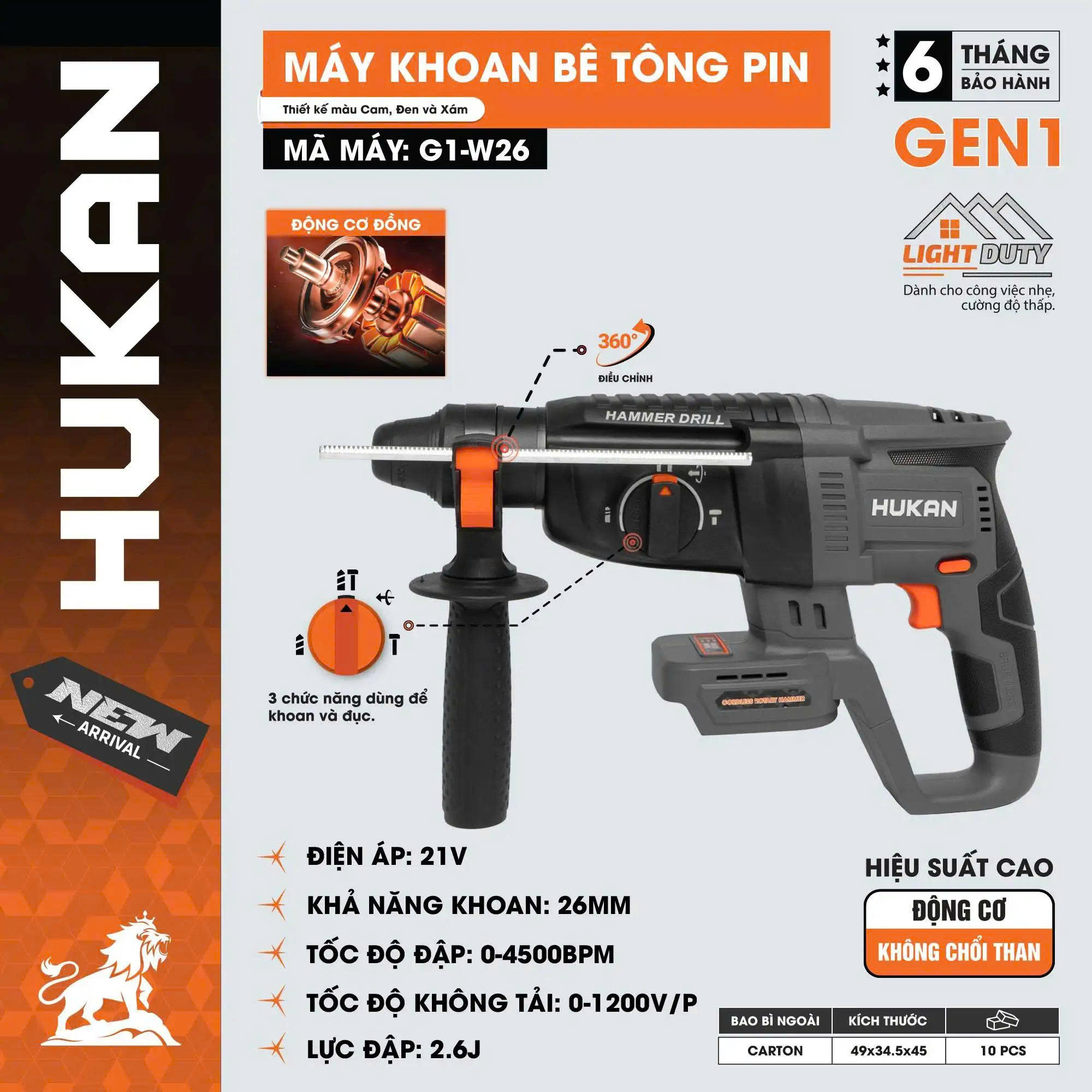 Thân máy khoan bê tông pin Hukan G1-W26