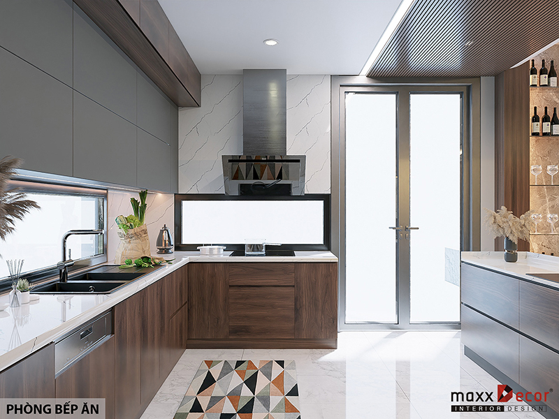 Thiết kế nội thất gỗ óc chó sang trọng biệt thự Vinhomes Reverside