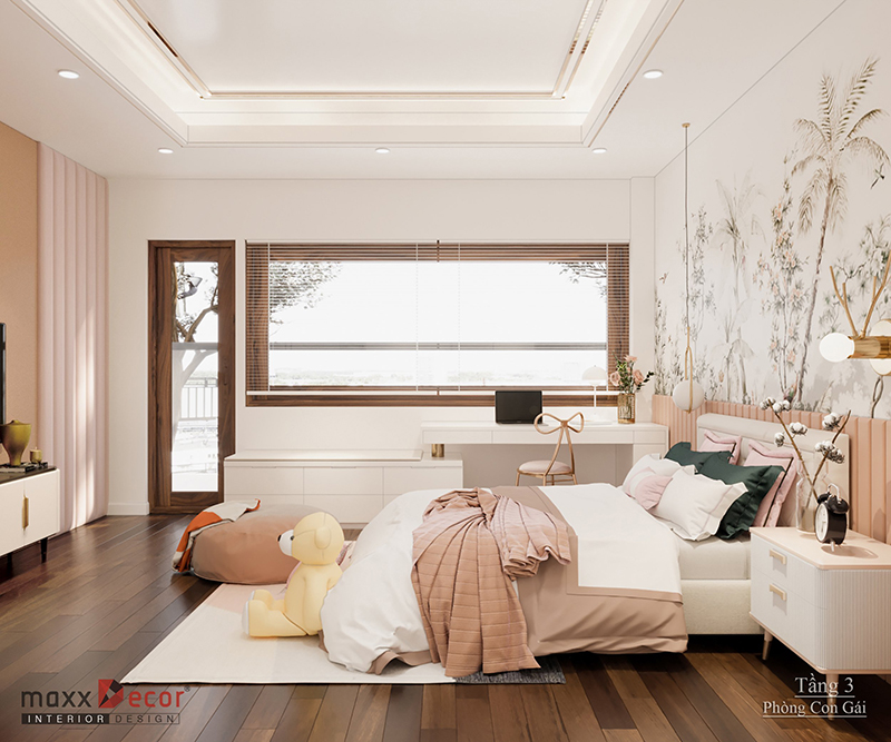 Nội thất biệt thự gỗ óc chó tại Long Biên