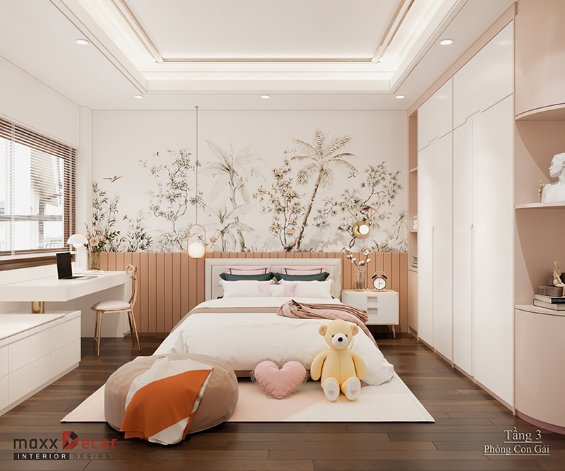 Nội thất biệt thự gỗ óc chó tại Long Biên