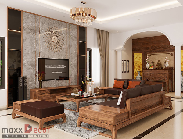 Vẻ đẹp hút mắt nội thất nhà phố gỗ óc chó tại Hòa Bình