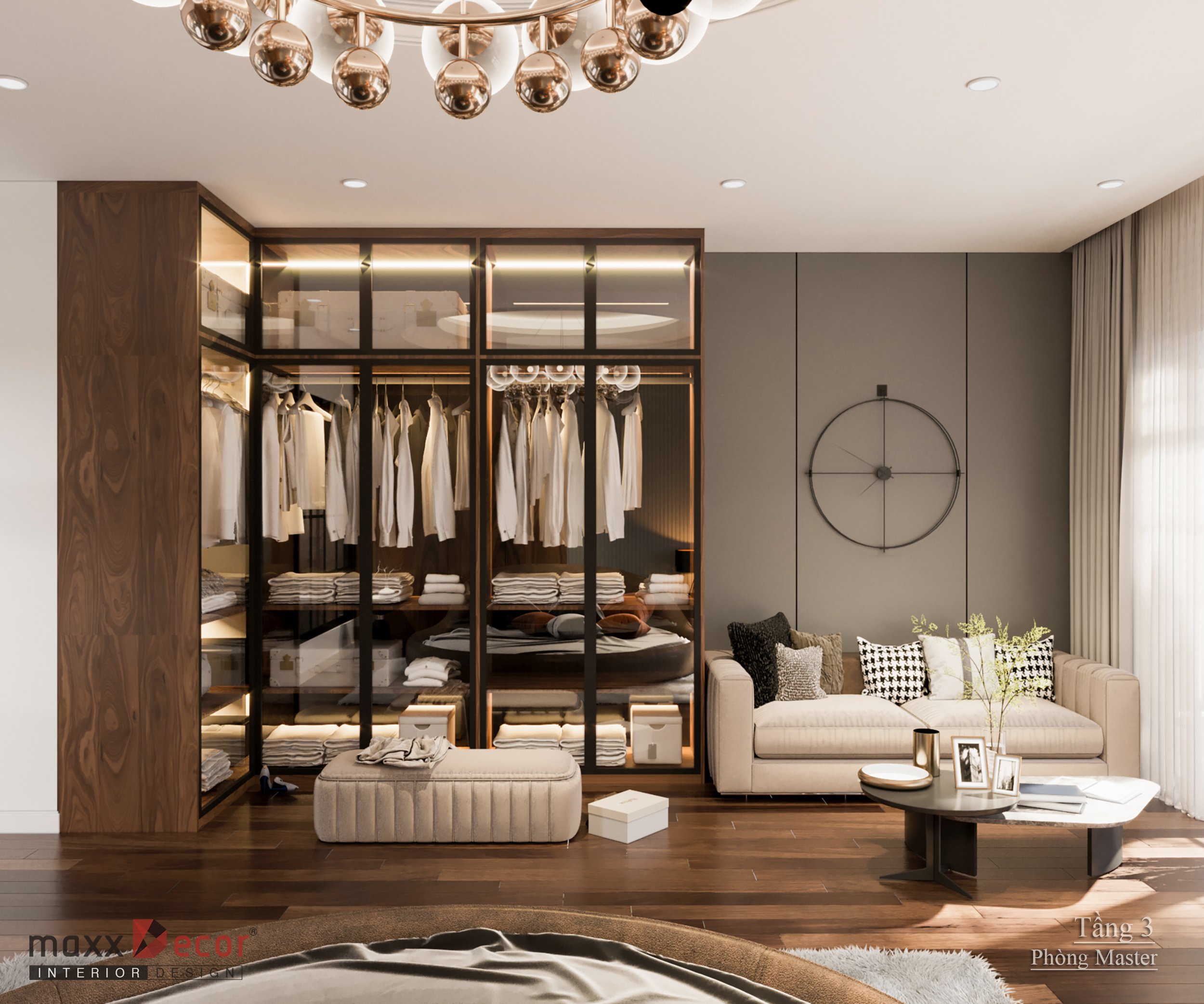 Nội thất phòng ngủ gỗ óc chó Biệt Thự Bắc Giang