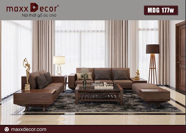 Mẫu sofa gỗ óc chó chữ U MDG 177w