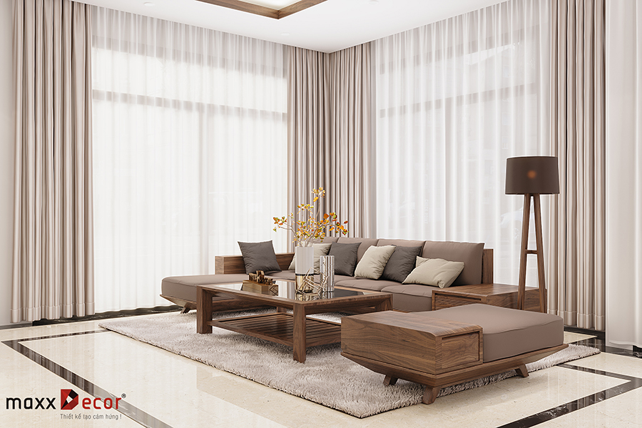 Sofa góc gỗ óc chó hiện đại MDG 177w