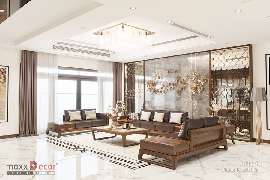 Không gian nội thất gỗ óc chó đẳng cấp trong biệt thự Hà Nội