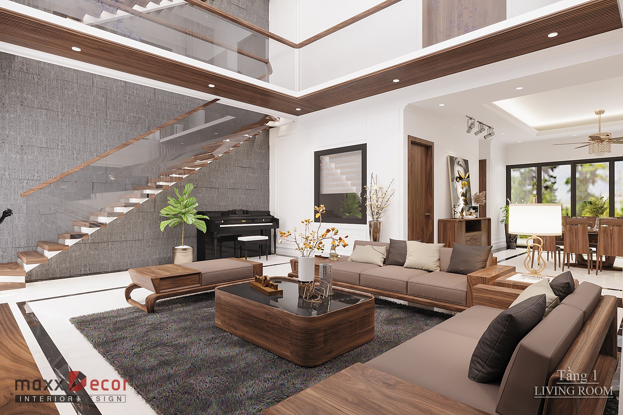 Sức hút mạnh mẽ từ gỗ óc chó trong nội thất biệt thự Hải Dương