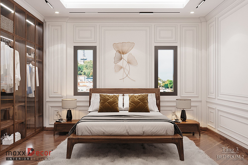 Thiết kế nội thất gỗ óc chó biệt thự 4 tầng hiện đại