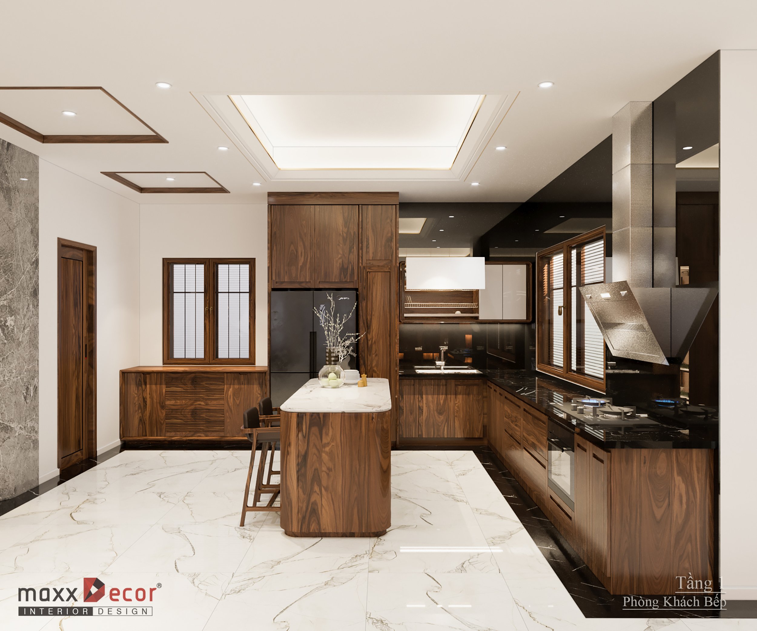 Thiết kế nội thất gỗ óc chó biệt thự Bắc Giang