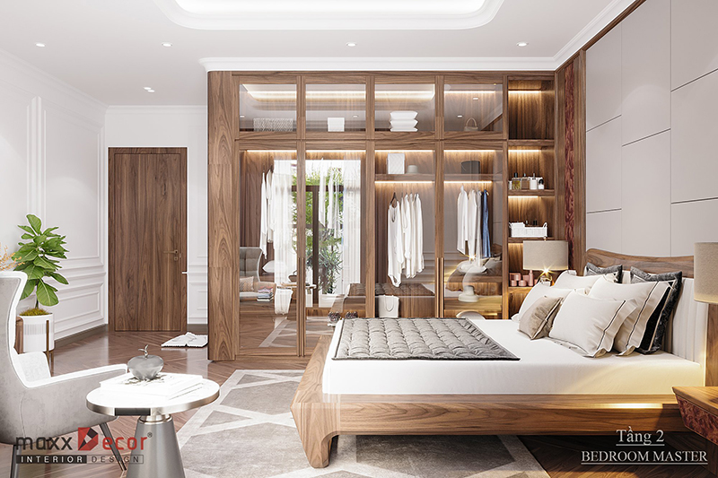Thiết kế không gian nội thất gỗ óc chó hiện đại Biệt Thự Ninh Bình