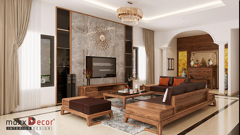 Vẻ đẹp hút mắt nội thất nhà phố gỗ óc chó tại Hòa Bình