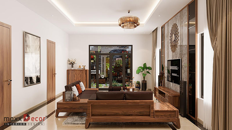 Vẻ đẹp hút mắt nội thất nhà phố gỗ óc chó tại Hòa Bình