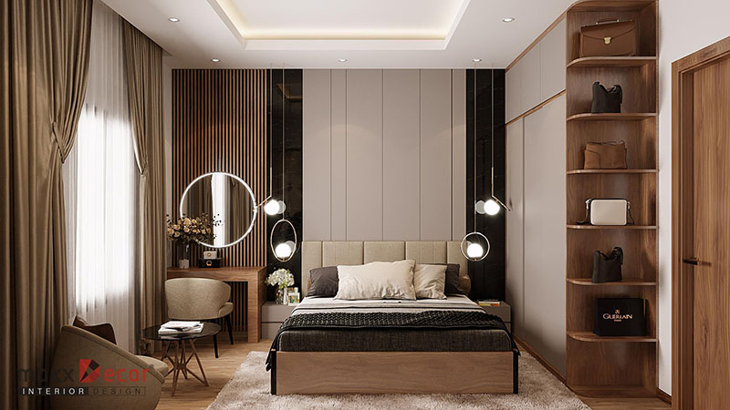 Vẻ đẹp hút mắt nội thất nhà phố gỗ óc chó tại Hòa Bình