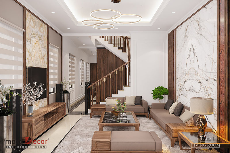 Thiết kế nội thất gỗ óc chó biệt thự anh Mạnh - Ninh Bình