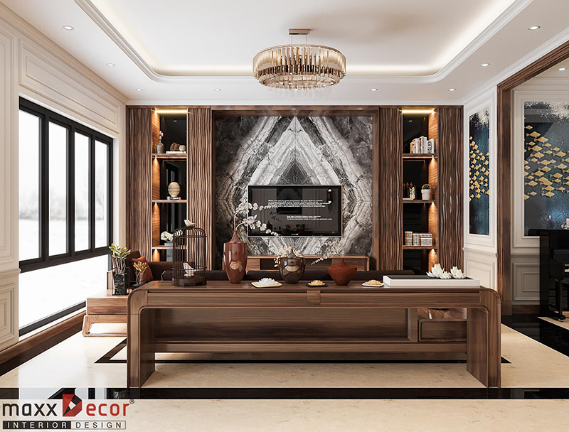 Vẻ đẹp kiêu sa trong nội thất biệt thự gỗ óc chó tại Lạng Sơn