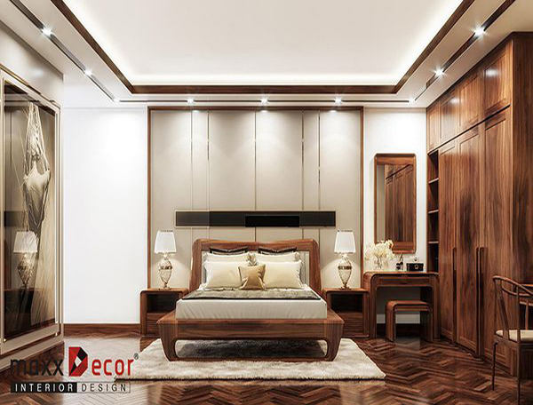 Nội thất phòng ngủ gỗ óc chó hiện đại ấm cúng