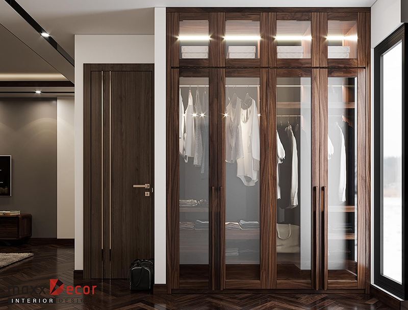 Nội thất phòng ngủ gỗ óc chó hiện đại ấm cúng