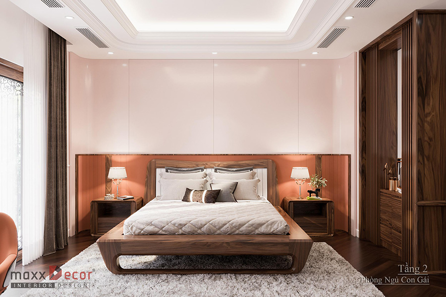 Thiết kế nội thất gỗ óc chó biệt thự 3 tầng anh Hùng ở Hải Dương