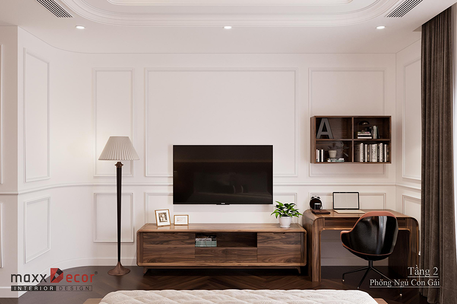Thiết kế nội thất gỗ óc chó biệt thự 3 tầng anh Hùng ở Hải Dương
