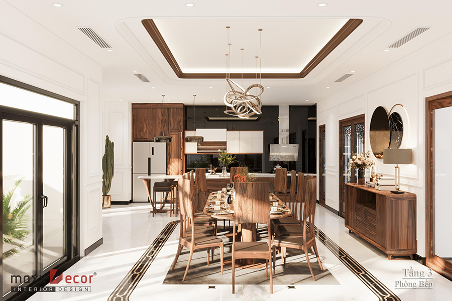 Thiết kế nội thất gỗ óc chó biệt thự 3 tầng anh Hùng ở Hải Dương