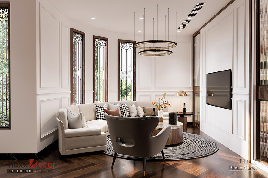 Thiết kế nội thất gỗ óc chó biệt thự 3 tầng anh Hùng ở Hải Dương