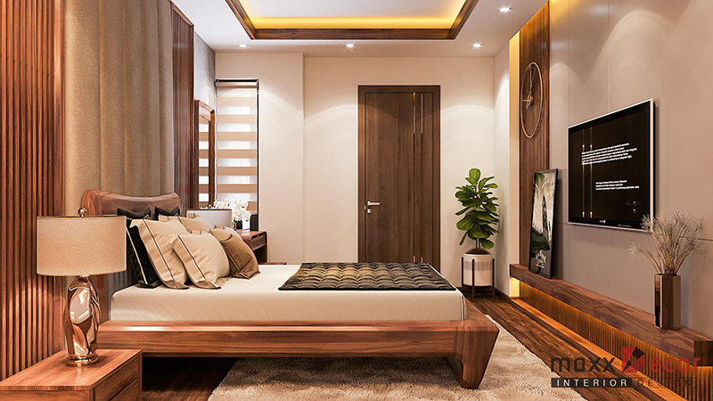 Thiết kế không gian nội thất phòng ngủ gỗ óc chó đẳng cấp