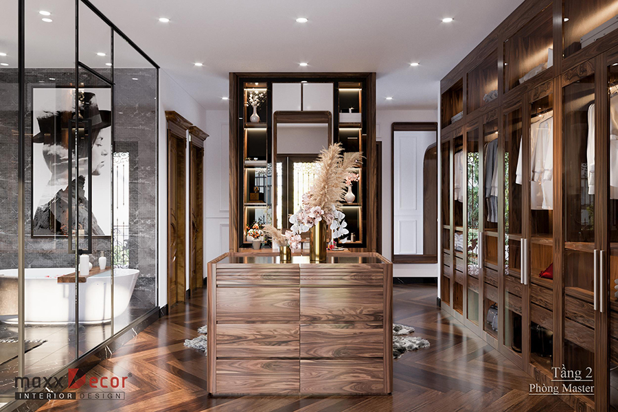 Thiết kế nội thất gỗ óc chó biệt thự 3 tầng anh Hùng ở Hải Dương