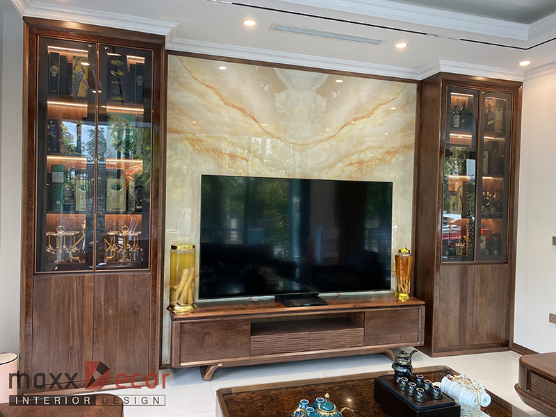 Thi công hoàn thiện nội thất biệt thự gỗ óc chó Vinhome Thăng Long