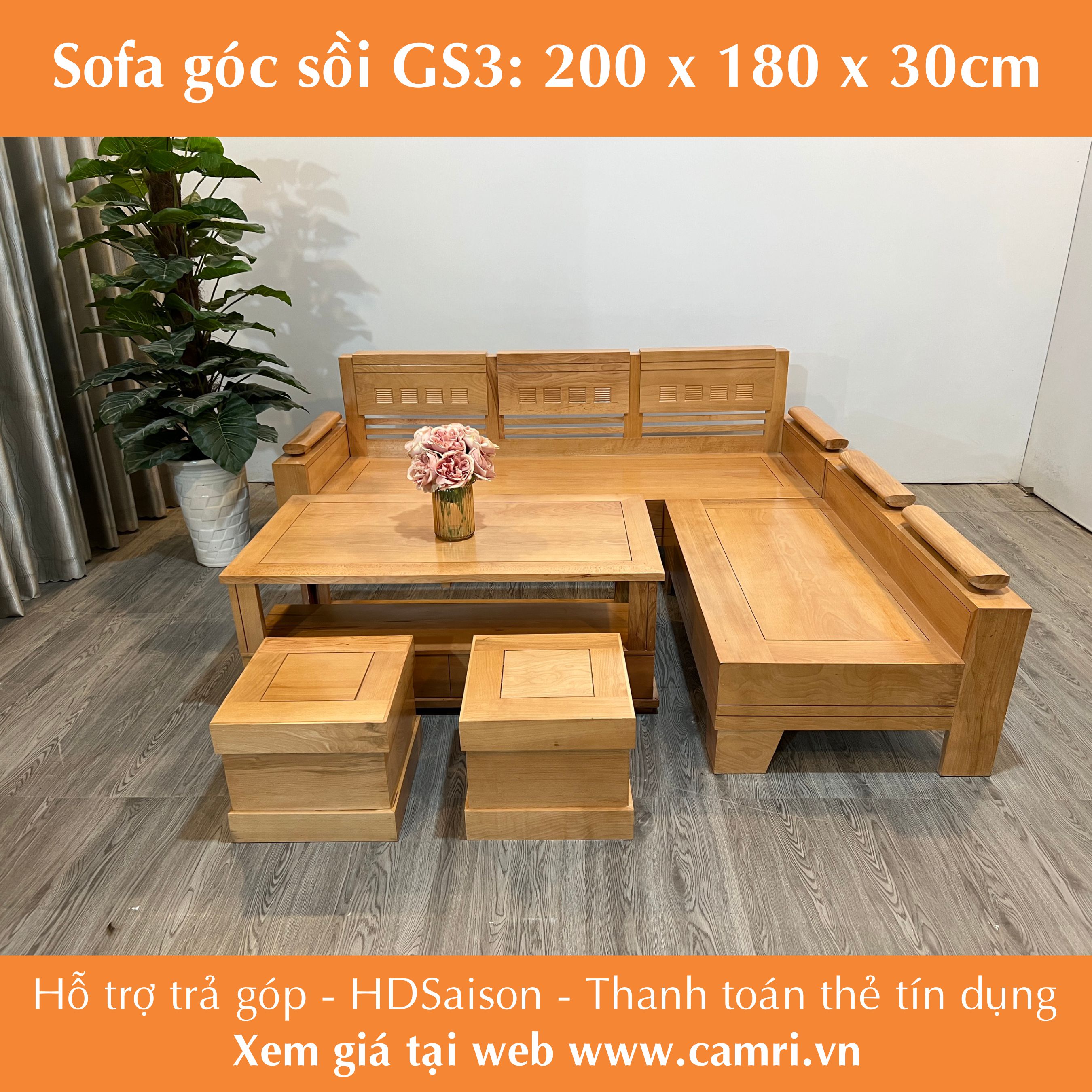 BỘ SOFA GỖ SỒI GÓC 2m https://camri.vn/