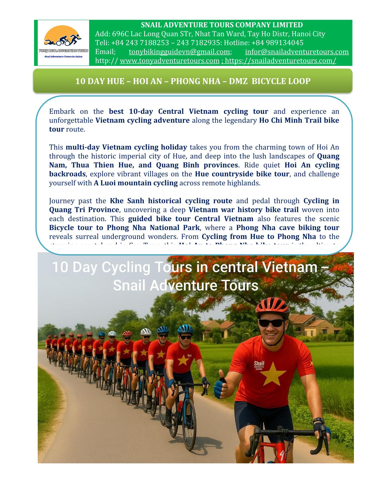 10 DAY CENTRAL VIETNAM CYCLING TOURS VIA HO CHI MINH TRAIL