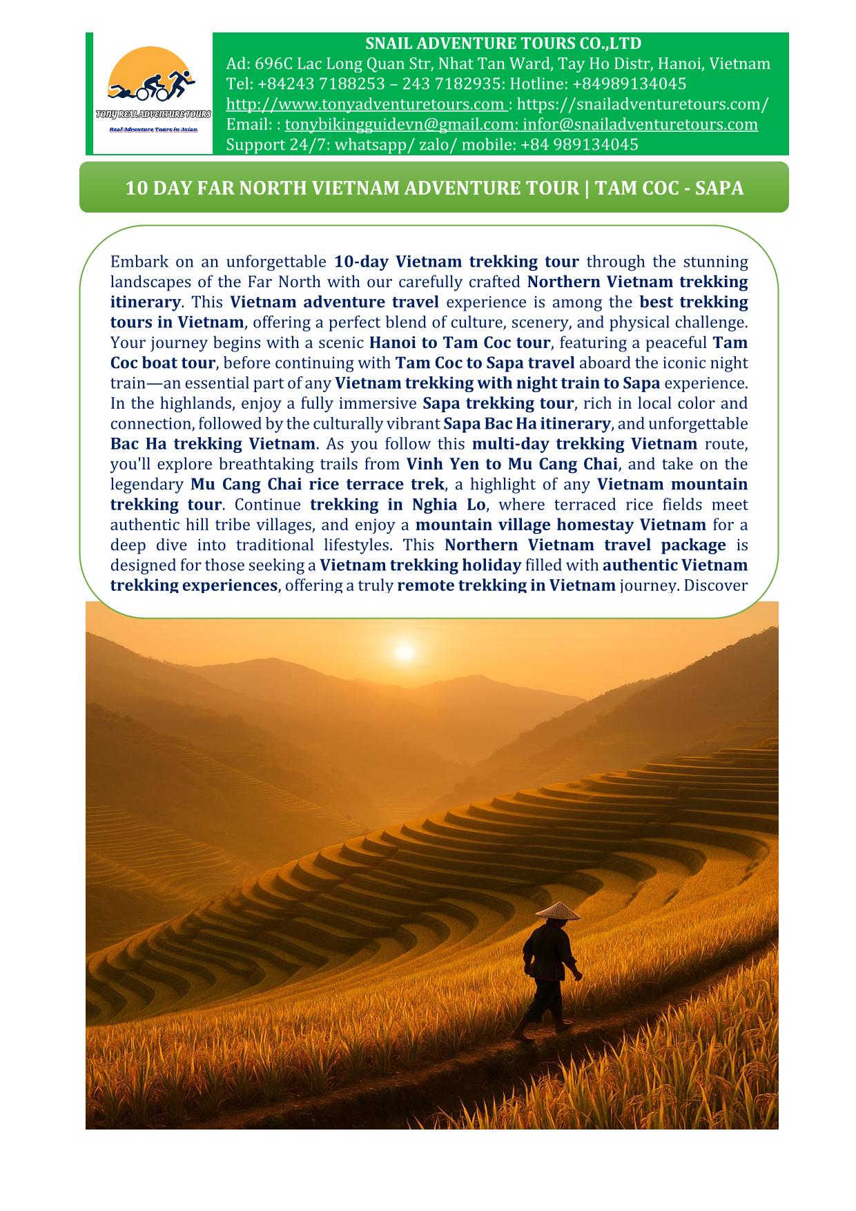 10 DAY NORTHERN VIETNAM ADVENTURE TOURS | HANOI TAM COC - SAPA -MU CANG CHAI