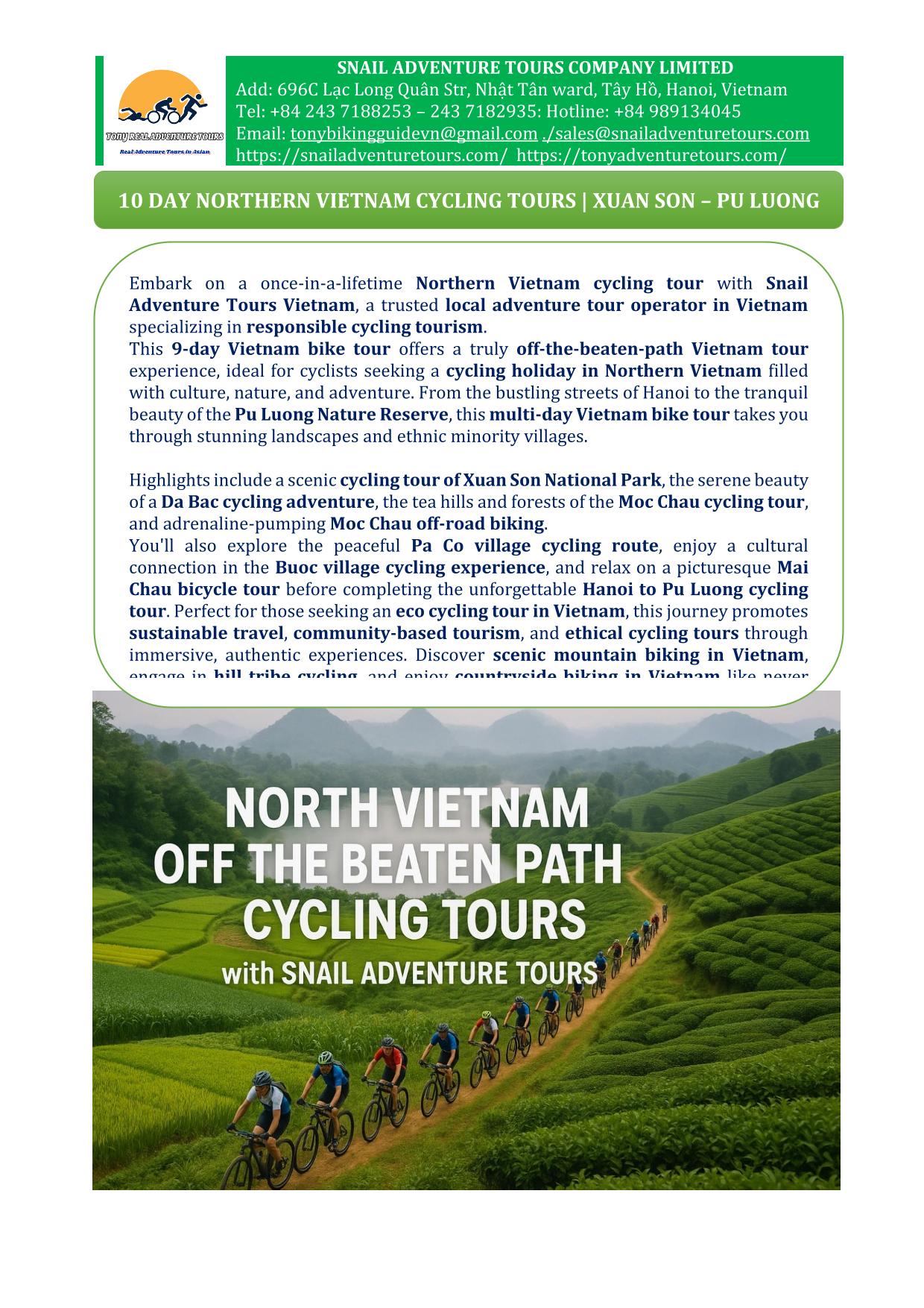 10 DAY NORTHERN VIETNAM CYCLING TOURS | XUAN SON -PU LUONG ADVENTURE
