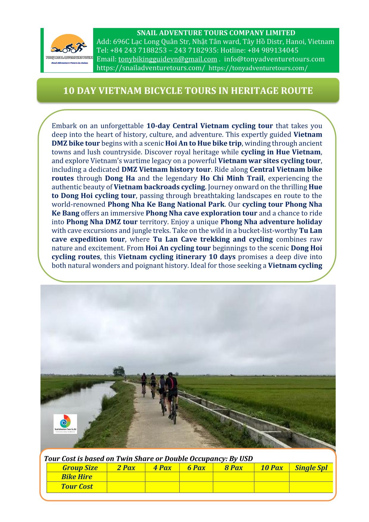 10 DAY CENTRAL VIETNAM CYCLING TOURS | DMZ, PHONG NHA CAVES, TULAN ADVENTURE