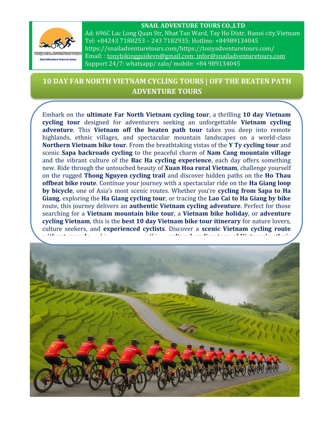 10 DAY FAR NORTH VIETNAM CYCLING TOURS | Y TY -SAPA - HOANG SU PHI