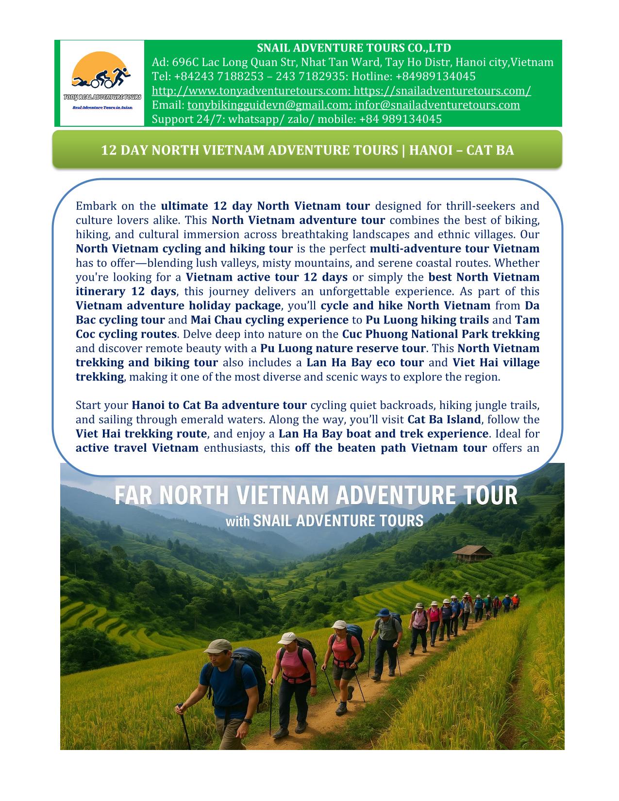 12 DAY NORTHERN VIETNAM MULTI ADVENTURE TOURS | HANOI - MAI CHAU- CAT BA