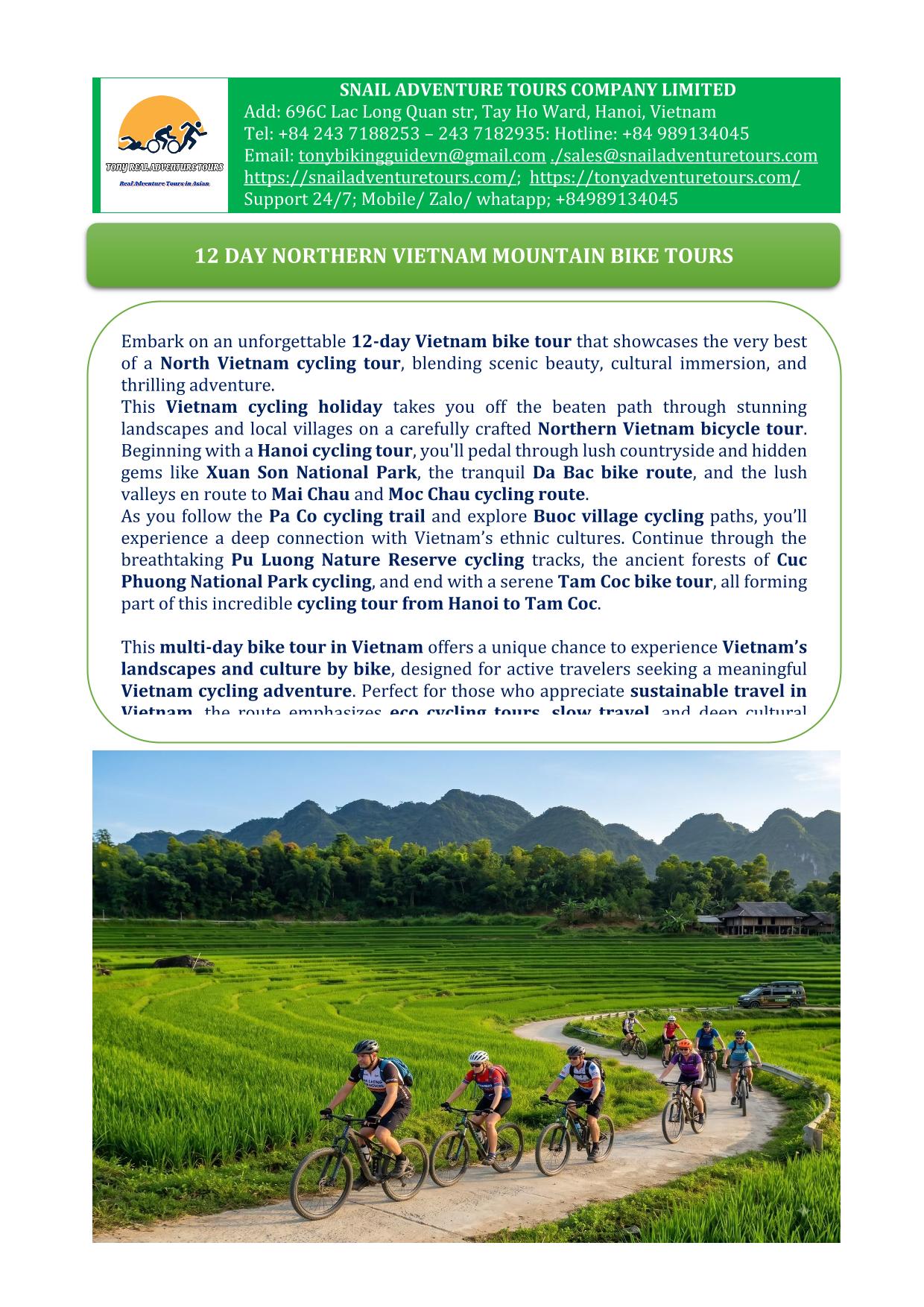 12 DAY NORTHERN VIETNAM CYCLING TOURS | XUAN SON - MOC CHAU - MAI CHAU - PU LUONG