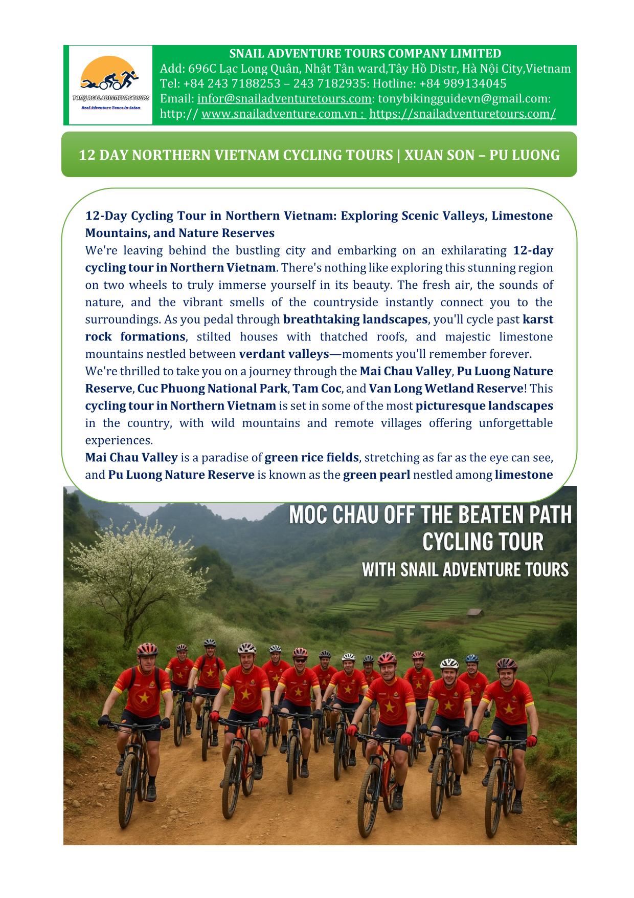 12 DAY VIETNAM CYCLING TOURS | XUAN SON - MOC CHAU - MAI CHAU - PU LUONG