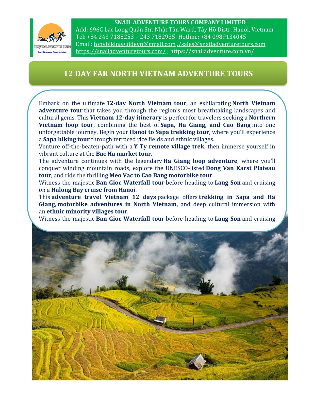 12 DAY FAR NORTH VIENAM ADVENTURE TOURS | SAPA-HA GIANG CAO BANG - HALONG