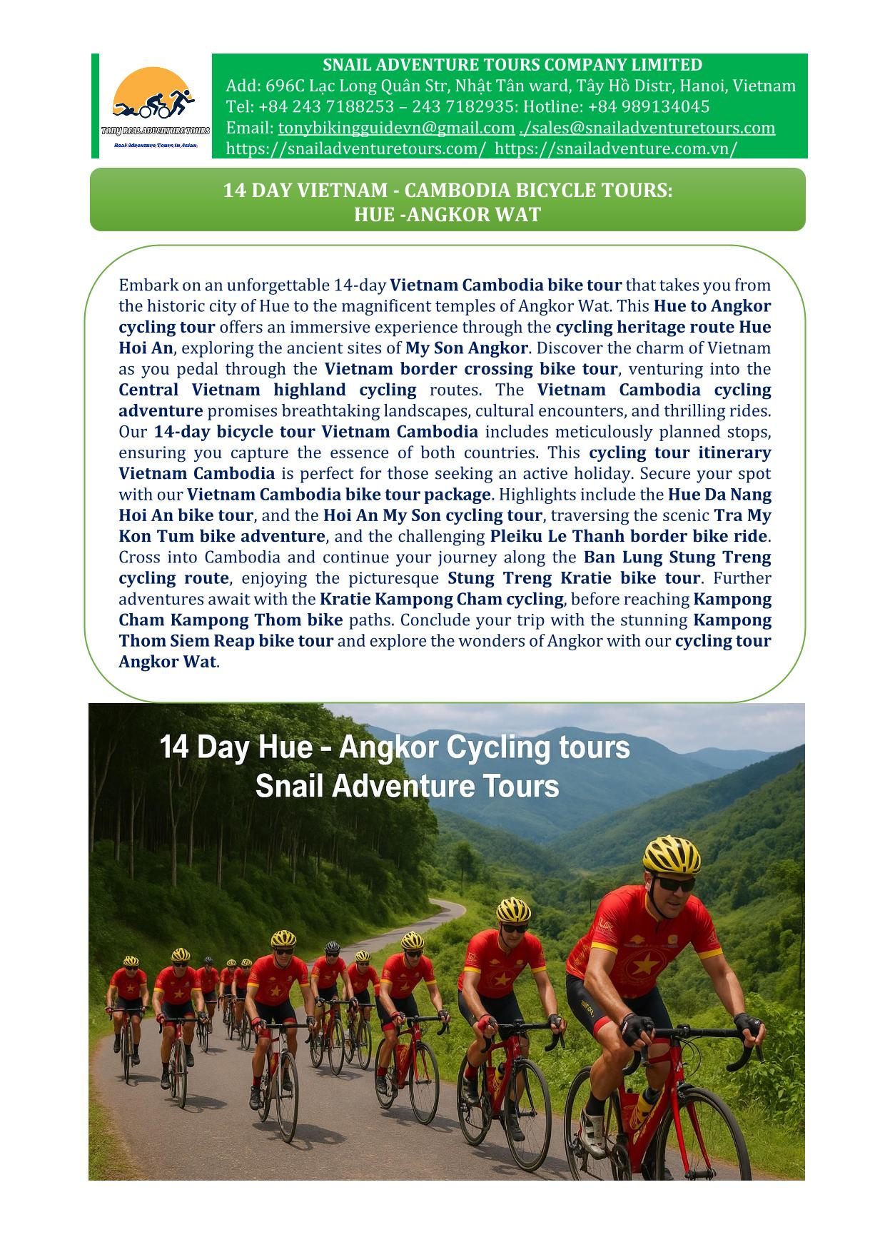 14 DAY HUE - ANGKOR CYCLING TOURS | VIETNAM - CAMBODIA CROSSING BORDER