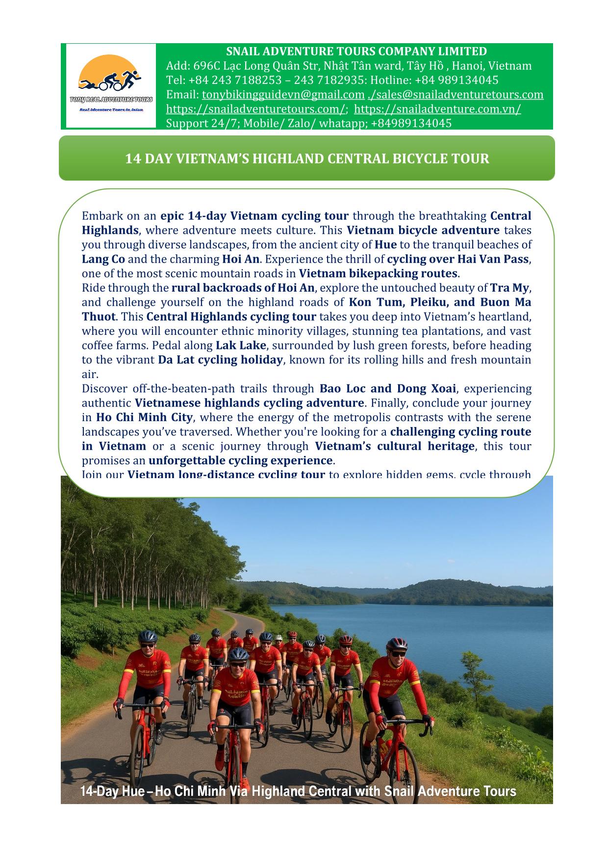 14 DAY HUE - HO CHI MINH VIA HIGHLAND CENTRAL CYCLING TOURS