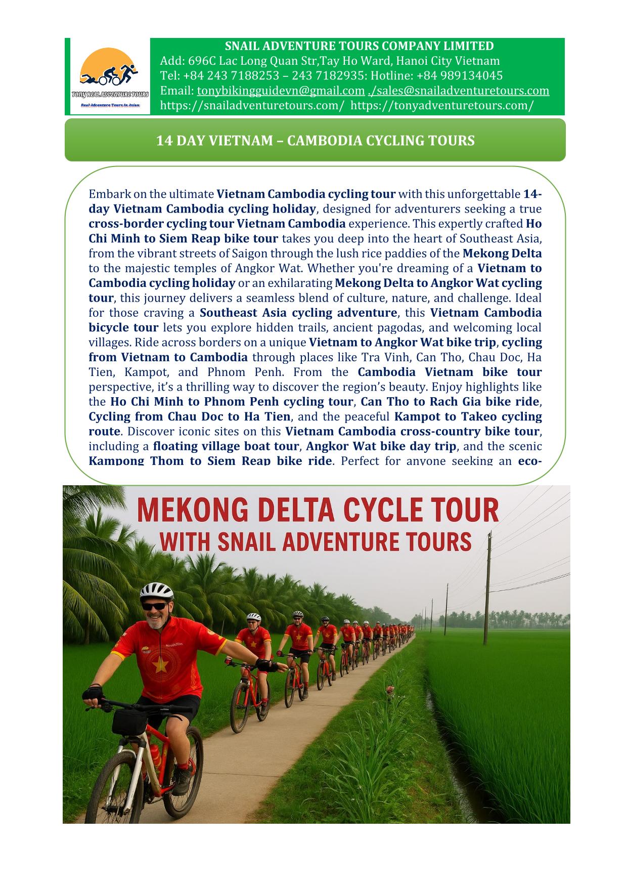 14 DAY VIETNAM - CAMBODIA CYCLING TOURS |MEKONG DELTA - ANGKOR ADVENTURE