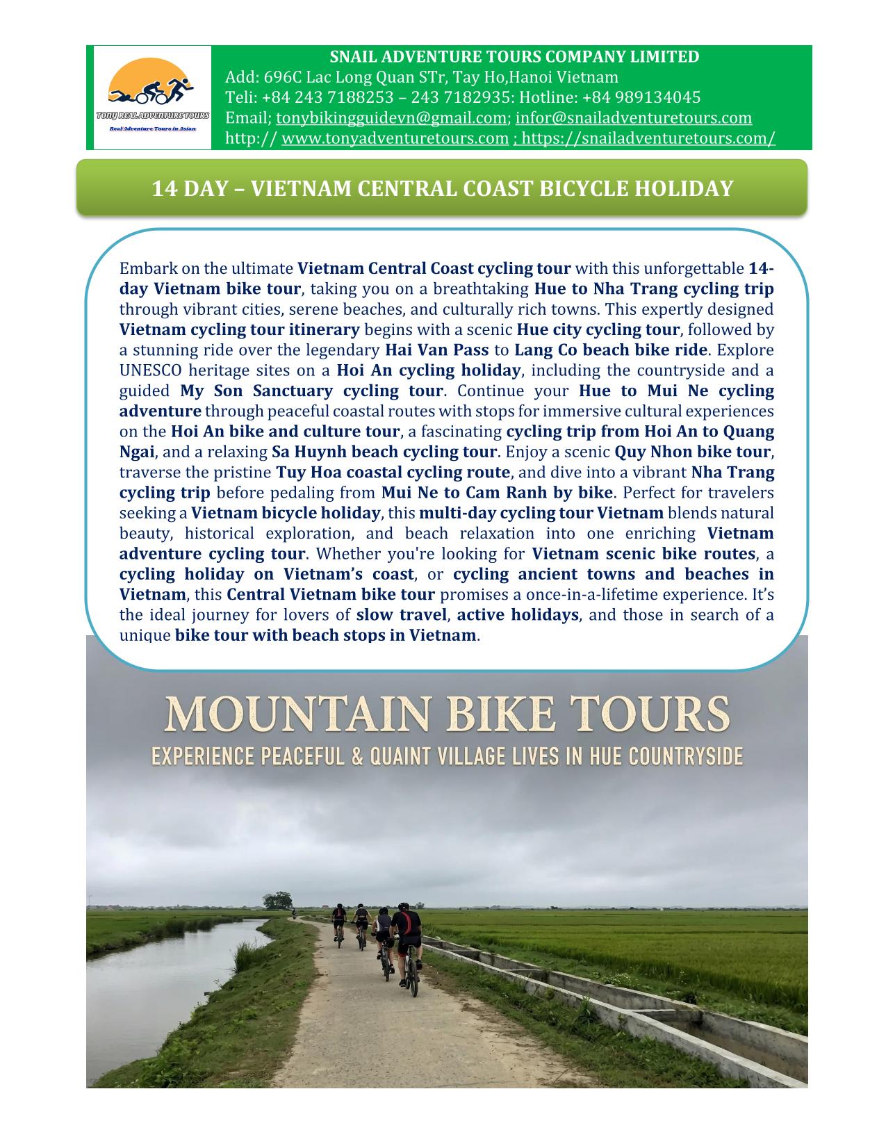 14 Day Vietnam Cycling tours | Hue - Ho Chi Minh Along the Central Coast
