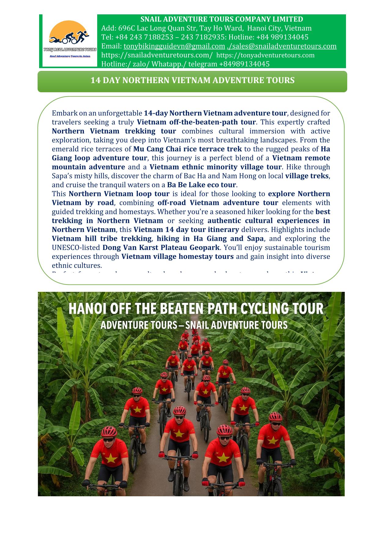 14 DAY NORTHERN VIETNAM ADVENTURE TOURS| TREKKING & CULTURE