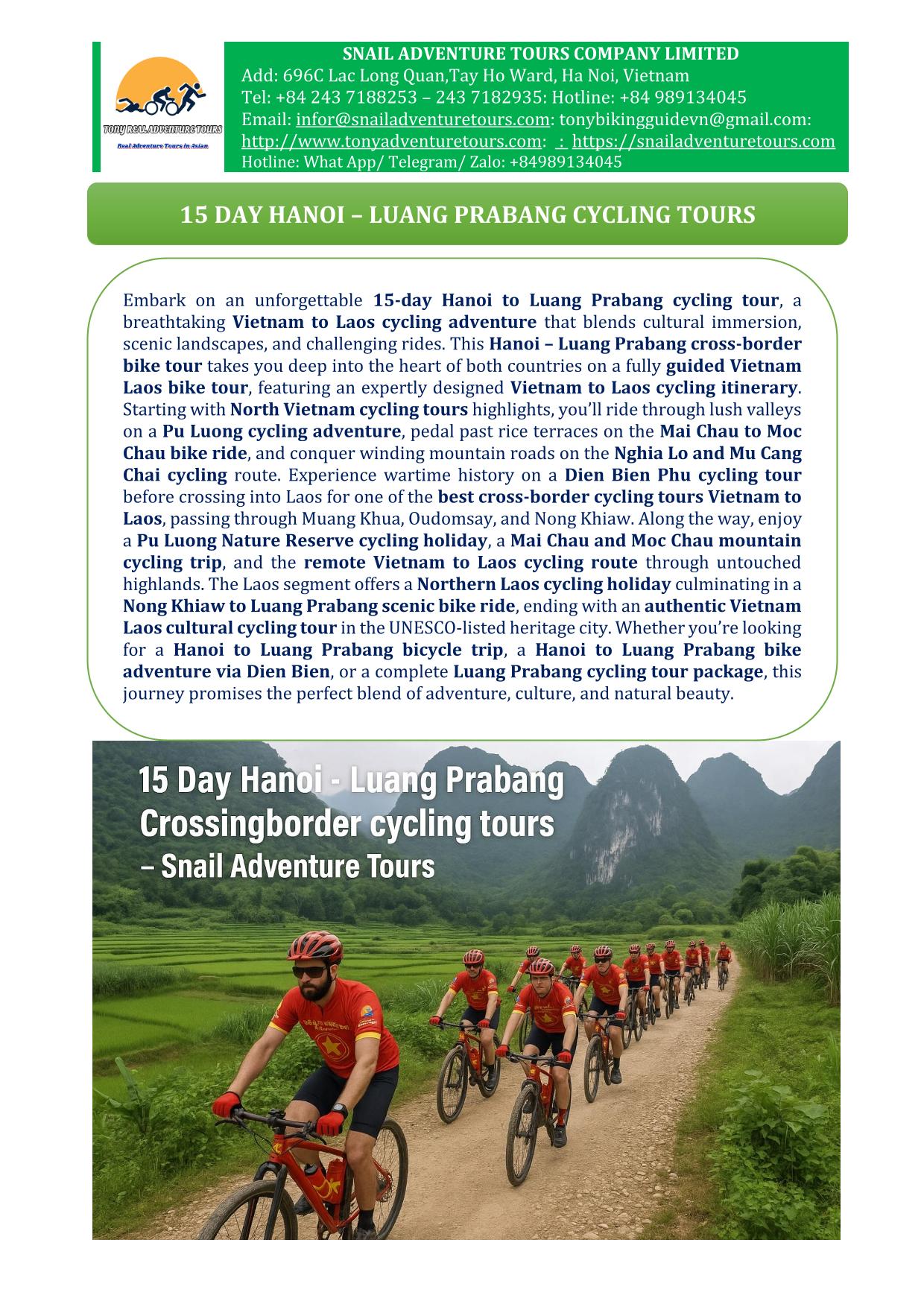 15 DAY VIETNAM - LAOS CROSSING BORDER CYCLING TOUR |HANOI -LUANG PRABANG
