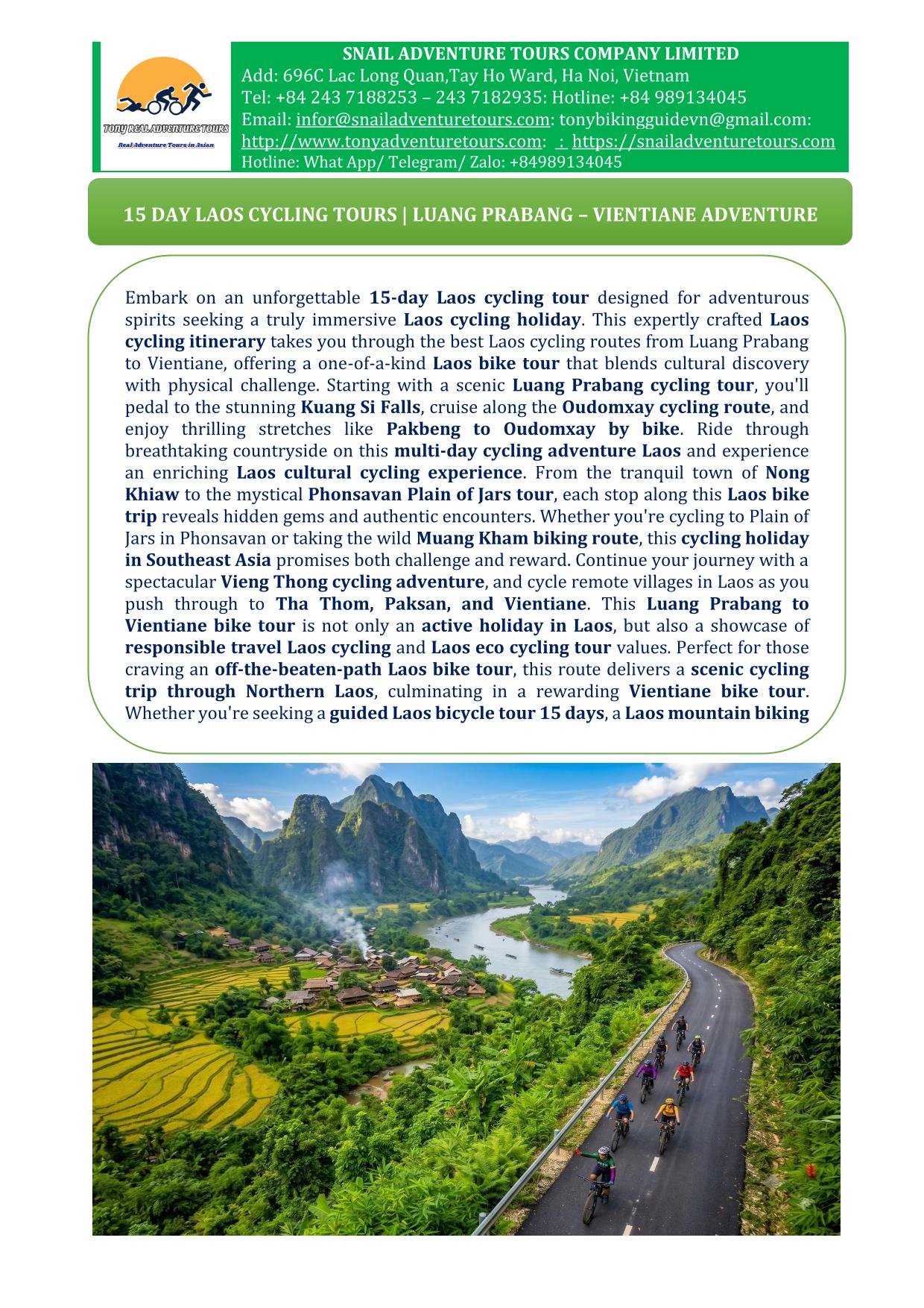 15 DAY NORTHERN LAOS CYCLING TOURS | LUANG PRABANG -VIENTIANE ADVENTURE
