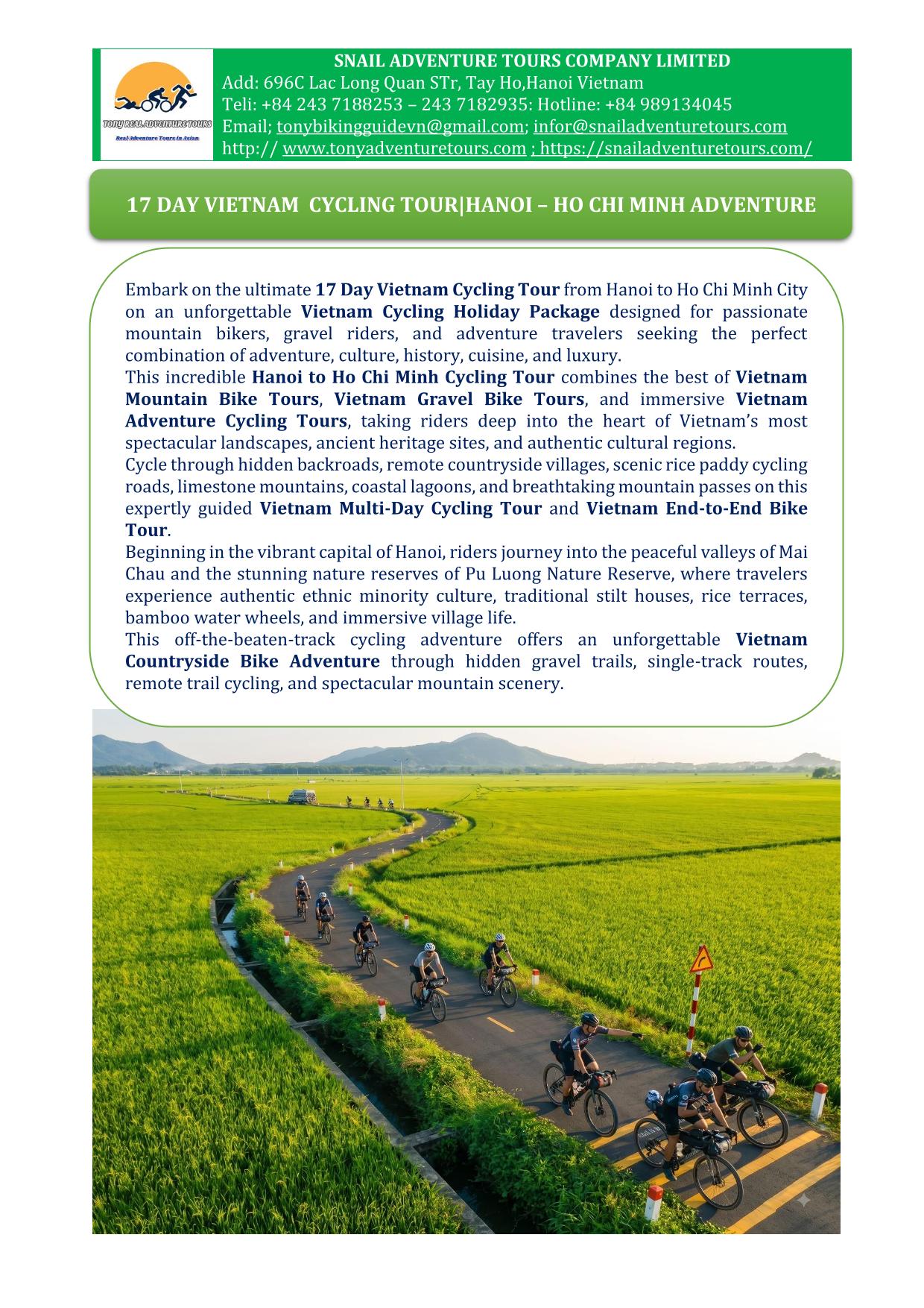 17 DAY VIETNAM CYCLING TOURS | HANOI- HO CHI MINH BIKE ADVENTURE