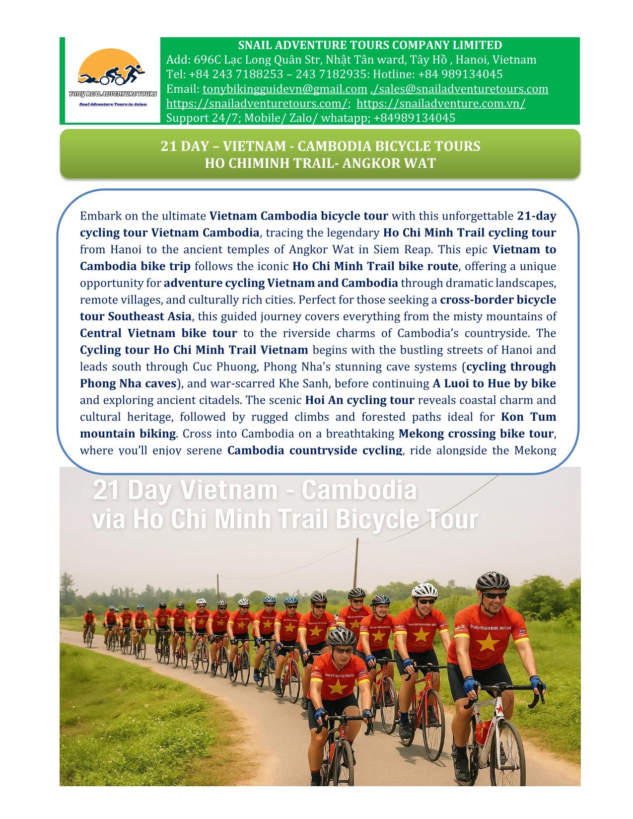 21 DAY VIETNAM CAMBODIA CYCLING TOURS | HANOI - SIEMREAP VIA HO CHI MINH TRAIL