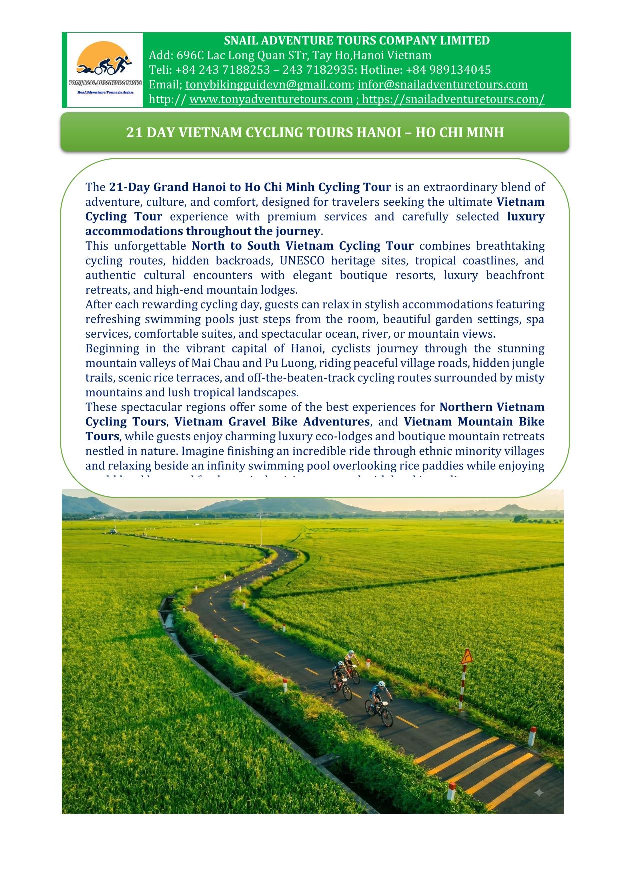 21 DAY VIETNAM CYCLING TOURS | HANOI -HO CHI MINH BY BIKE